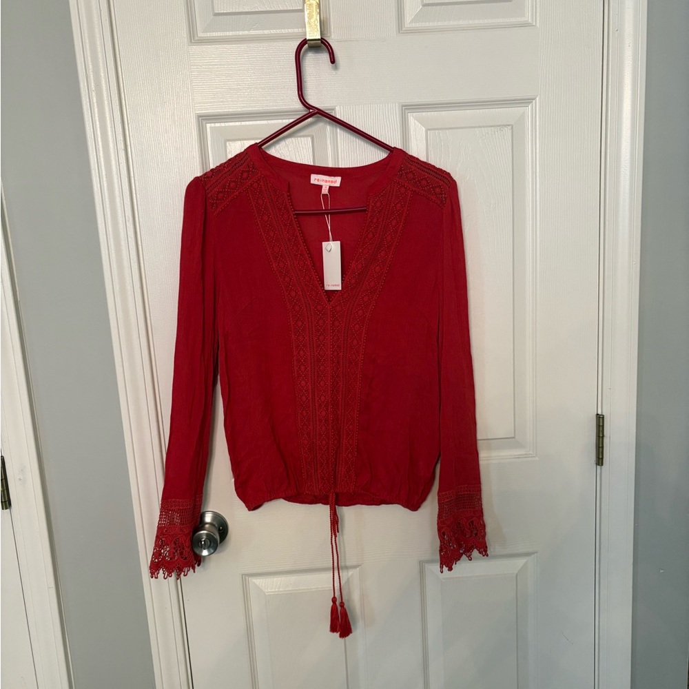 re:named Bali Daydream Rust Orange Lace Long Sleeve Top